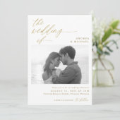 Invitation Script moderne Romantique Photo Mariage or (Debout devant)