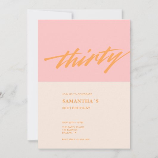 Invitation Script moderne rose 30e fête d'anniversaire (Devant)