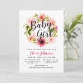 Invitation Script moderne rose Floral Wreath Baby Girl Douche (Debout devant)