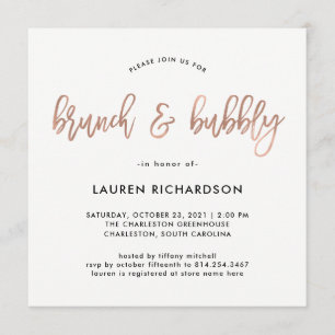 Invitation Script moderne   Rose Gold Brunch et Bubbly