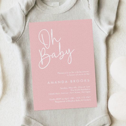 Invitation Script moderne Rose Oh Baby Baby shower simple