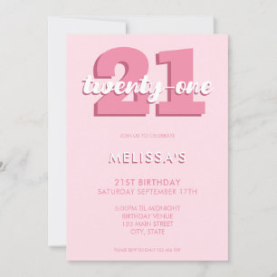 Invitation Script moderne rose tendance 21e anniversaire