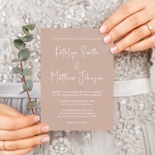 Invitation Script moderne rose vif Tout en un Mariage simple