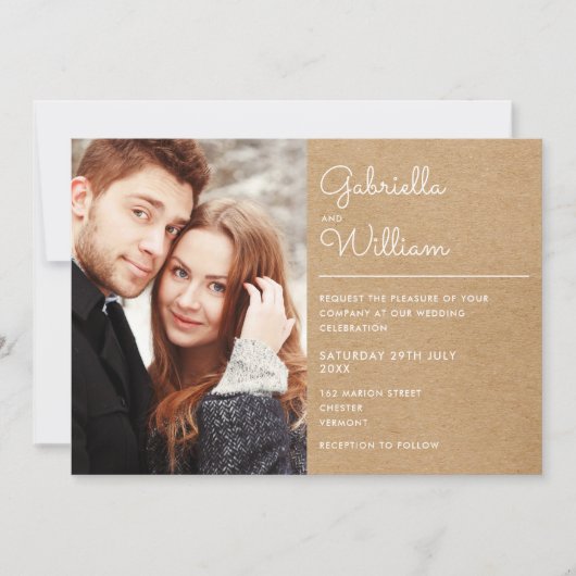 Invitation Script moderne Rustique Kraft 2 Mariage photo (Devant)
