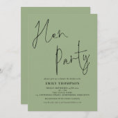 Invitation Script moderne Sage Green Hen Party (Devant / Derrière)