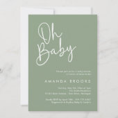 Invitation Script moderne Sage Oh Baby Baby shower simple (Devant)