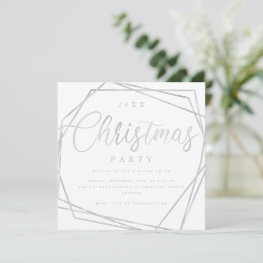 Invitation Script MODERNE Silver White Parties scintillant Ch (Debout devant)