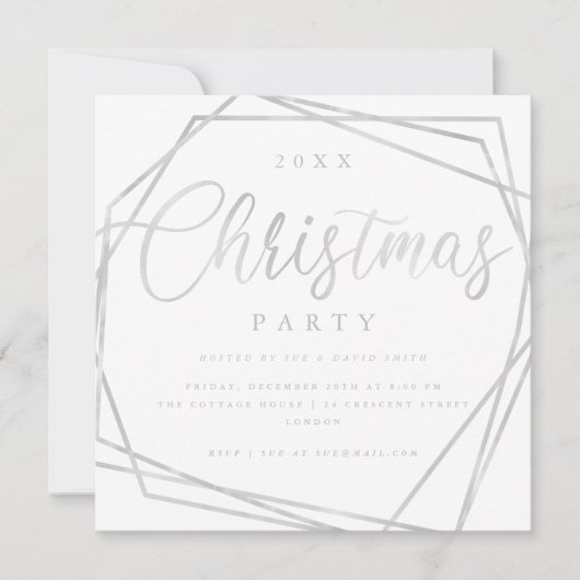 Invitation Script MODERNE Silver White Parties scintillant Ch (Devant)