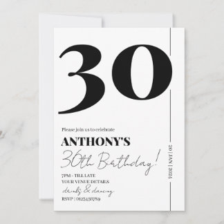 Invitation Script moderne Simple 30e fête d'anniversaire