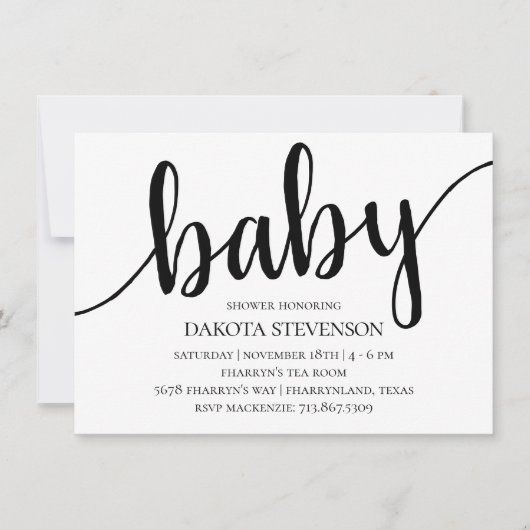 Invitation Script moderne simple | Baby shower de script flor (Devant)