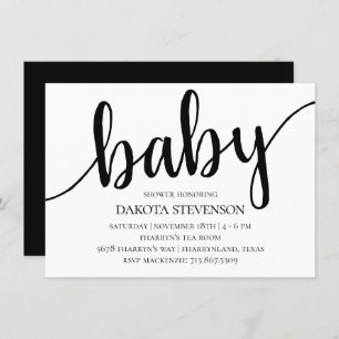 Invitation Script moderne simple   Baby shower de script flor