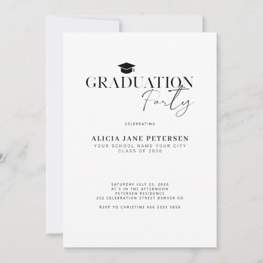 Invitation Script moderne simple fête de graduation (Devant)