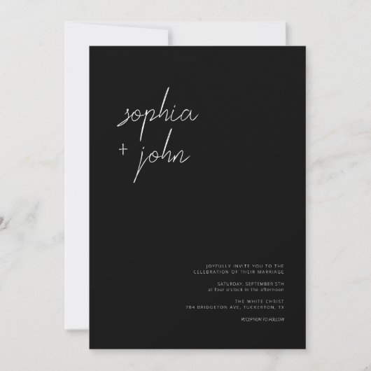 Invitation Script moderne simple Mariage noir tout en un (Devant)