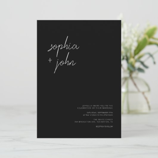 Invitation Script moderne simple Mariage noir tout en un (Debout devant)