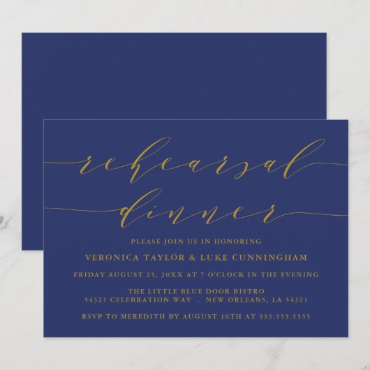 INVITATION SCRIPT MODERNE SIMPLE | RÉPÉTITION DÎNER INVITATIO (Devant / Derrière)