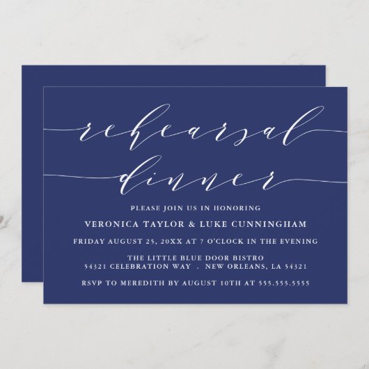 INVITATION SCRIPT MODERNE SIMPLE | RÉPÉTITION DÎNER INVITATIO (Devant / Derrière)