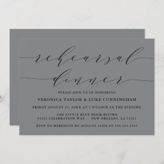 INVITATION SCRIPT MODERNE SIMPLE | RÉPÉTITION DÎNER INVITATIO (Devant / Derrière)