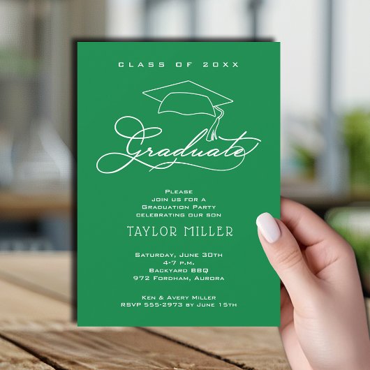 Invitation Script moderne sur Bright Green Graduation