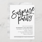 Invitation SCRIPT MODERNE surprise fête d'anniversaire noir b (Devant / Derrière)