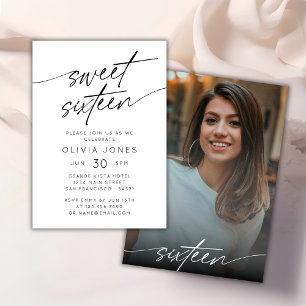 Invitation Script moderne Sweet sixteen photo fête d'annivers
