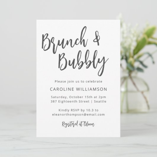 Invitation Script moderne tendance Brunch Bubbly Douche blanc (Debout devant)