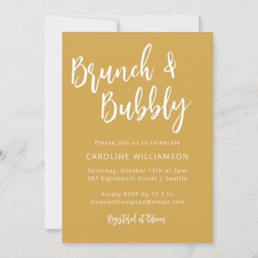 Invitation Script moderne tendance Brunch Bubbly Douche Jaune (Devant)