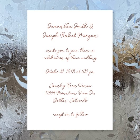 Invitation Script moderne Terra Cotta et Mariage blanc