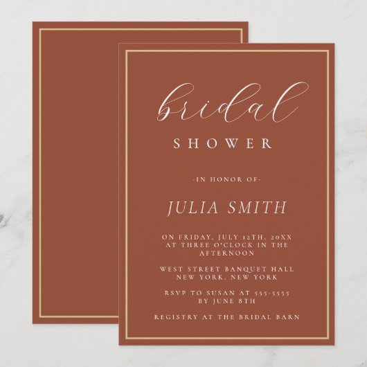 Invitation Script moderne Terracotta nuptiale douche Invitati (Devant / Derrière)