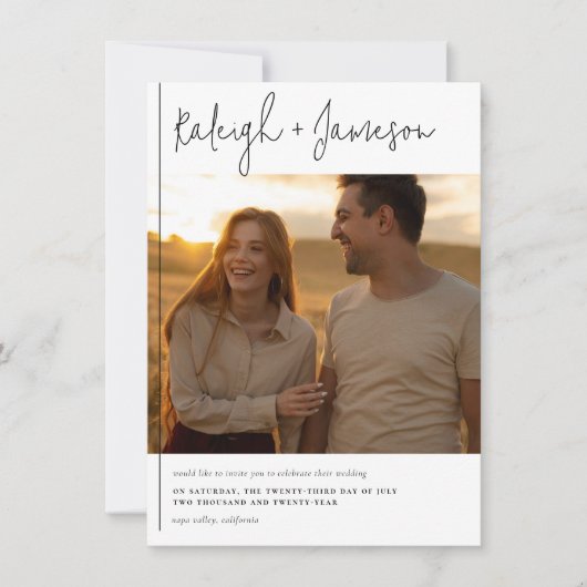 Invitation Script moderne Typographie classique 2 Photos Mari (Devant)