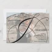 Invitation Script noir blanc 2 photo calligraphie mariage (Devant)