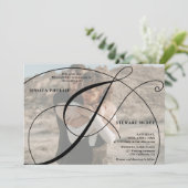 Invitation Script noir blanc 2 photo calligraphie mariage (Debout devant)