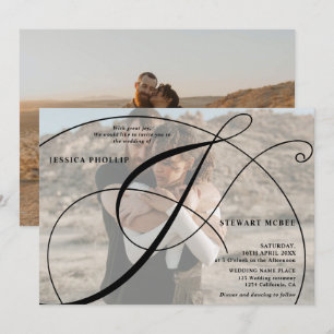 Invitation Script noir blanc 2 photo calligraphie mariage