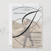 Invitation Script noir blanc 2 photo calligraphie mariage (Devant)
