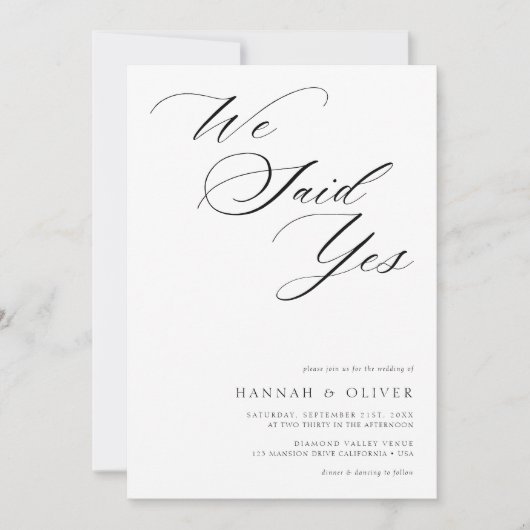 Invitation Script Noir Blanc Calligraphie Nous Avons Dit Oui  (Devant)