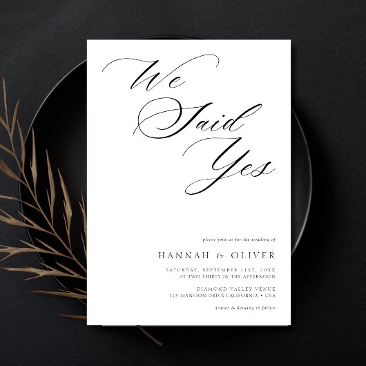 Invitation Script Noir Blanc Calligraphie Nous Avons Dit Oui 