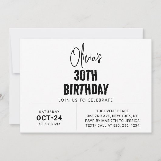 Invitation Script noir chic 30e anniversaire élégant et moder (Devant)