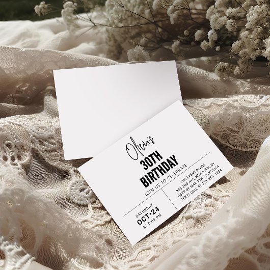 Invitation Script noir chic 30e anniversaire élégant et moder