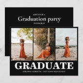 Invitation Script noir en gras simple | Collage de photos des (Devant / Derrière)