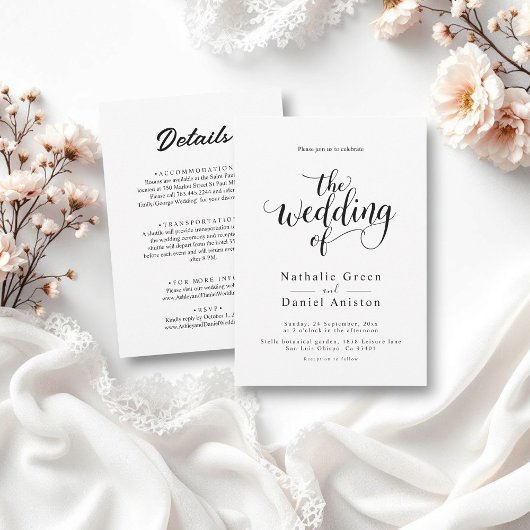 Invitation Script noir et blanc délicat Mariage simple
