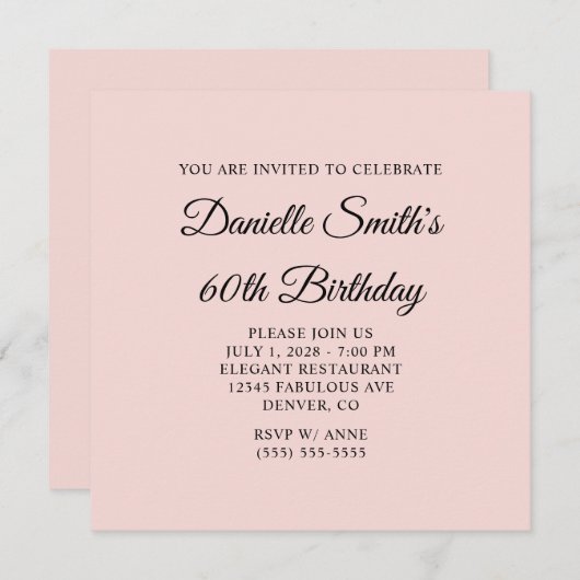 Invitation Script noir et blanc élégant 60e anniversaire (Devant / Derrière)