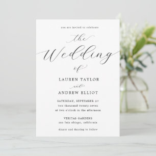 Invitation Script noir et blanc Élégant Mariage moderne