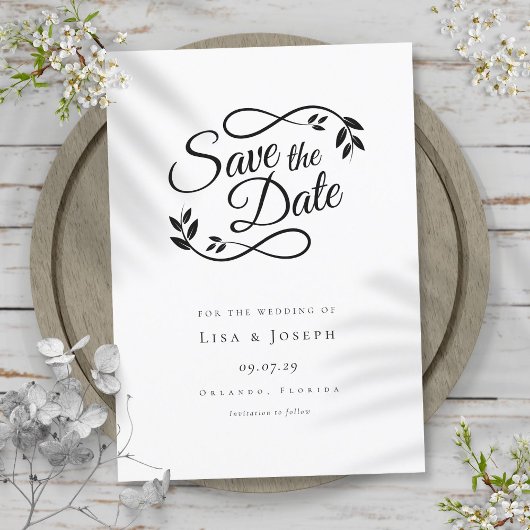 Invitation Script noir et blanc Enregistrer le Mariage de dat