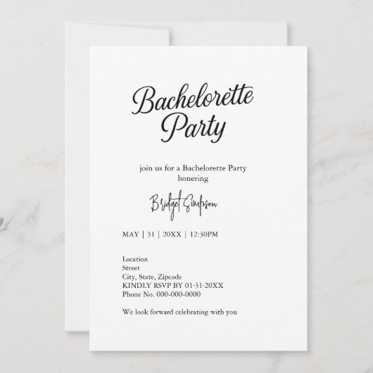 Invitation Script noir et blanc intemporel (Devant)