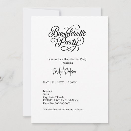 Invitation Script noir et blanc intemporel (Devant)