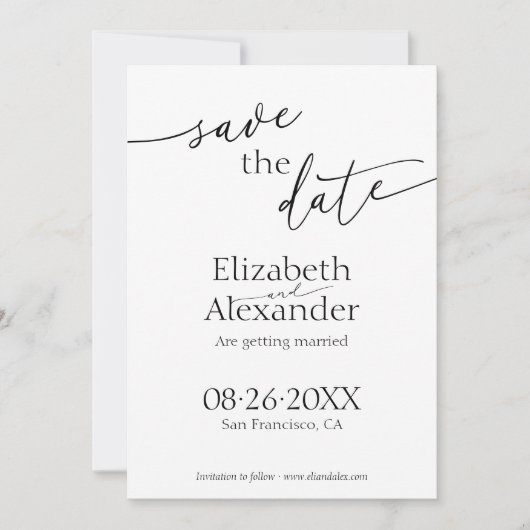 Invitation Script noir et blanc minimum fantaisie Enregistrer (Devant)