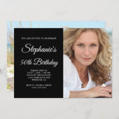 Invitation Script noir et blanc photo 50e anniversaire (Devant / Derrière)