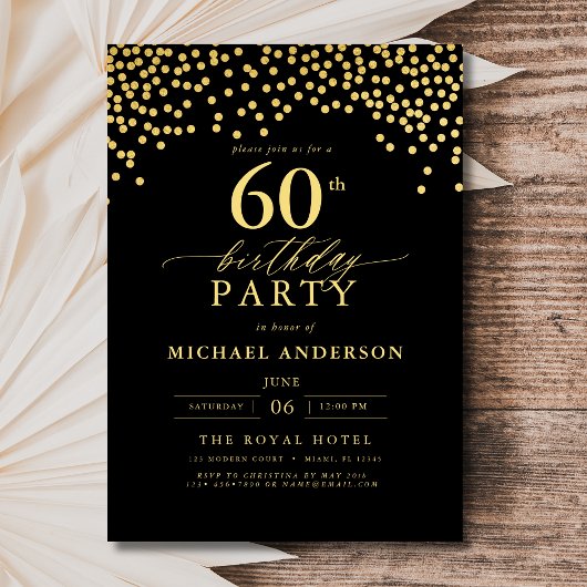 Invitation Script noir et or Soixante-60e anniversaire