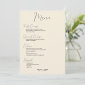 Invitation Script noir minimaliste sur menu Mariage beige (Debout devant)