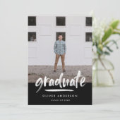 Invitation Script noir moderne 3 photo graduation stylisée (Debout devant)