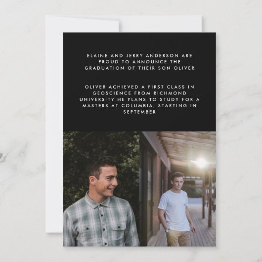 Invitation Script noir moderne 3 photo graduation stylisée (Dos)